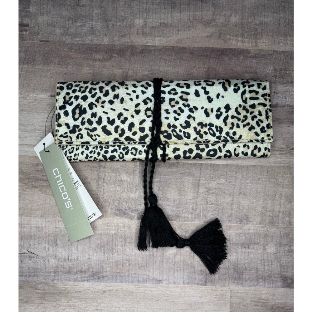 Chico's Leopard Print Jewelry Roll Travel Case w/ Tassels